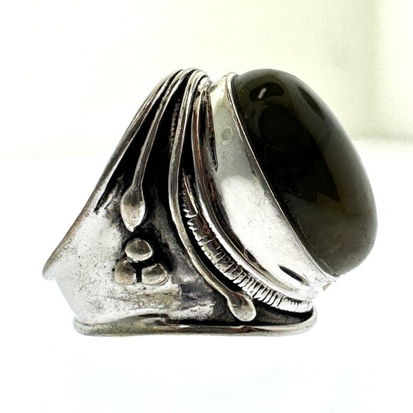 925 Sterling Silver Green Labradorite Statement Ring - Size 8.25 - Picture 2 of 11